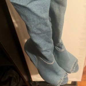 Blue jean high heel boots. Only worn once. Still in good/great condition.
